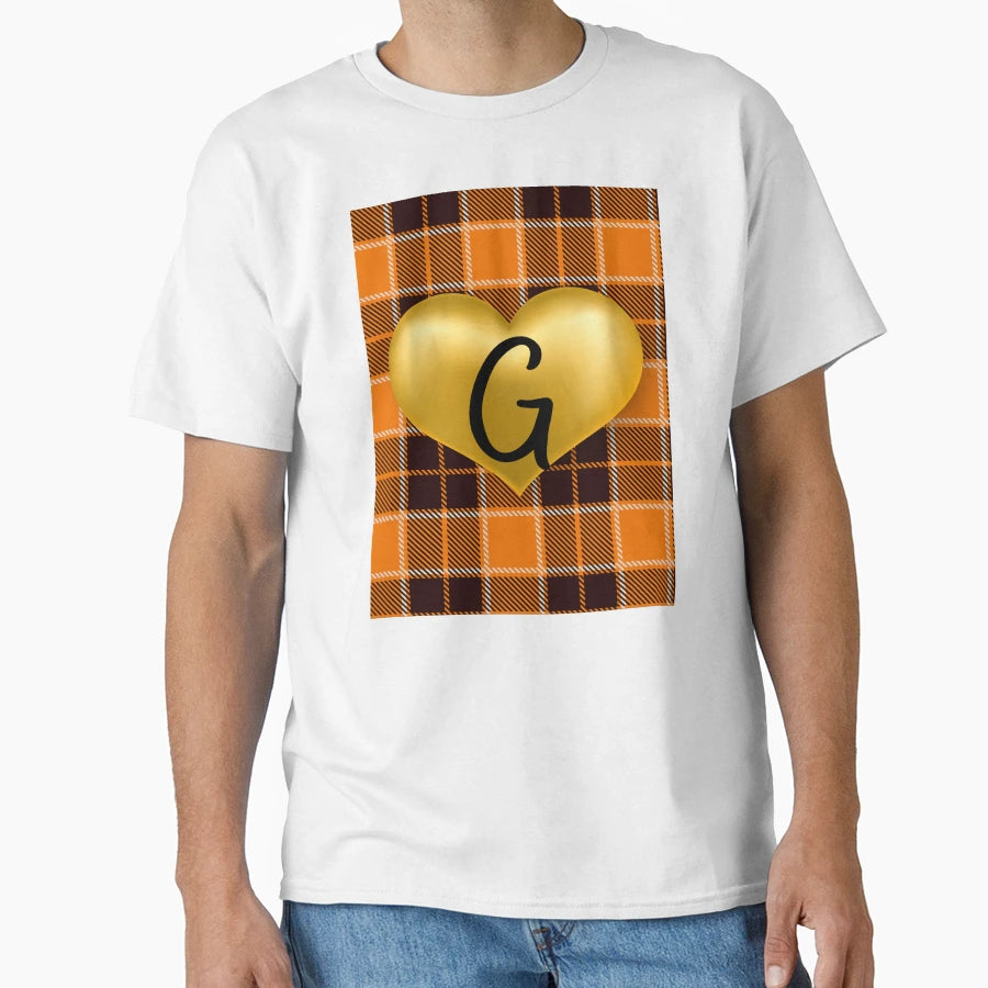 Abstract Warm Plaid Puff Gold Heart T-Shirt - Unique Graphic for Adults - T-Shirt, Sweatshirt, Hoodie