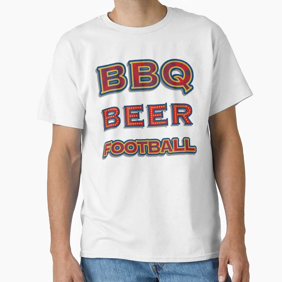 Red Blue Gold Bbq Beer Football Block T-Shirt - Graphic Print for Adults - T-Shirt, Sweatshirt, Hoodie