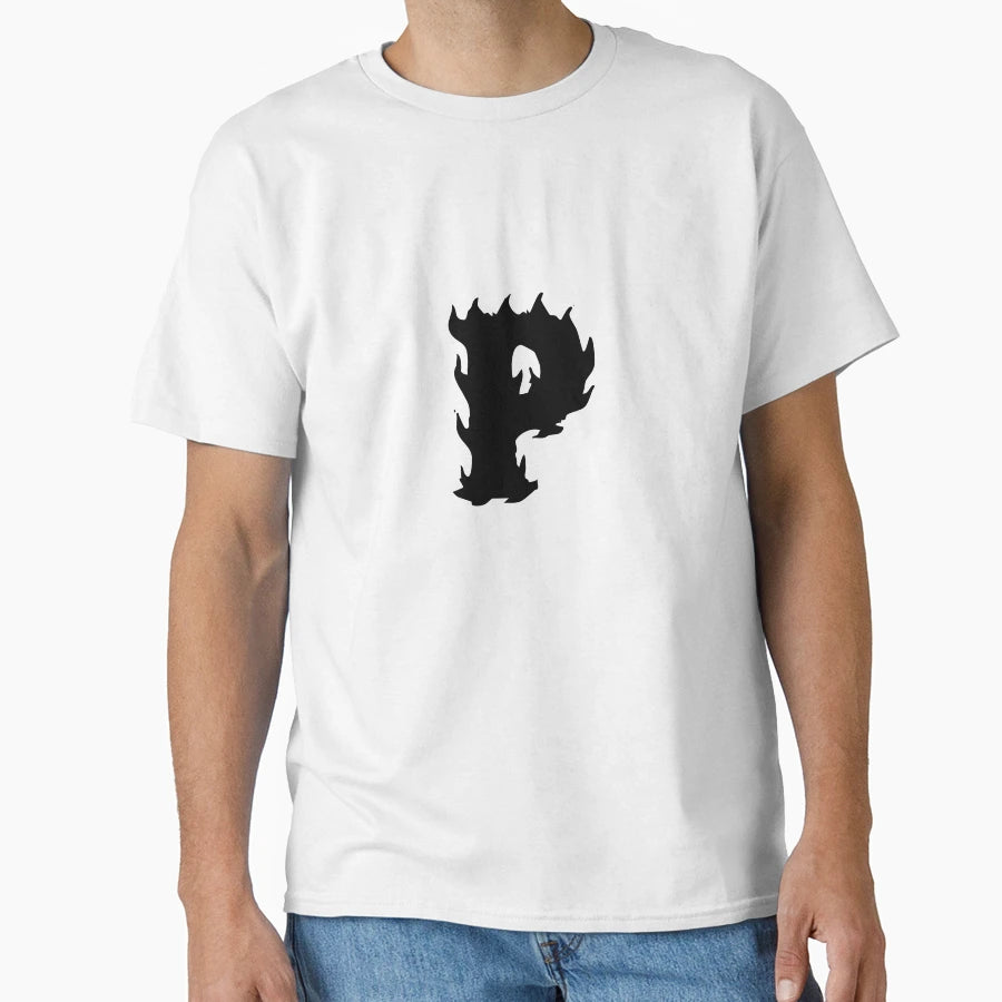 Flaming P Letter Monogram Black T-Shirt - Casual Everyday Wear Men Women - T-Shirt, Sweatshirt, Hoodie