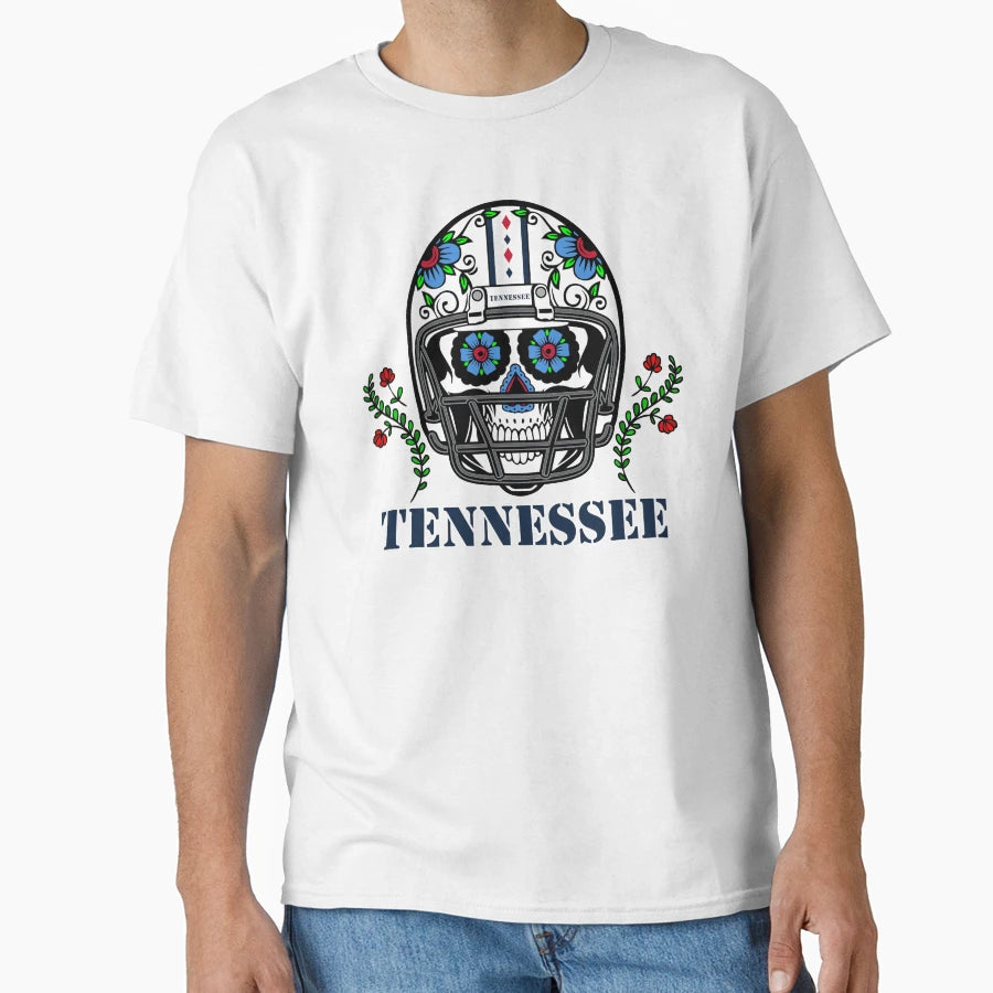 Tennessee Football Helmet Sugar Skull T-Shirt - Custom Art Print Unisex - T-Shirt, Sweatshirt, Hoodie