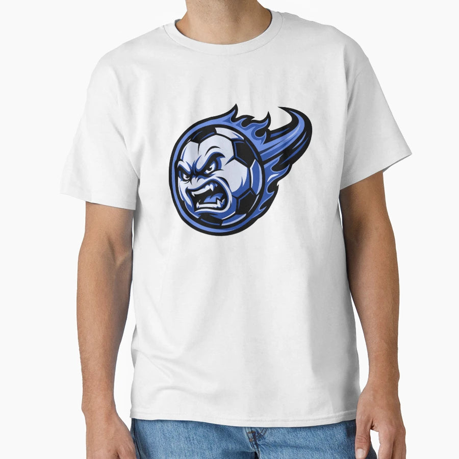 Flaming Soccer Ball Blue T-Shirt - Streetwear Style Men Women - T-Shirt, Sweatshirt, Hoodie