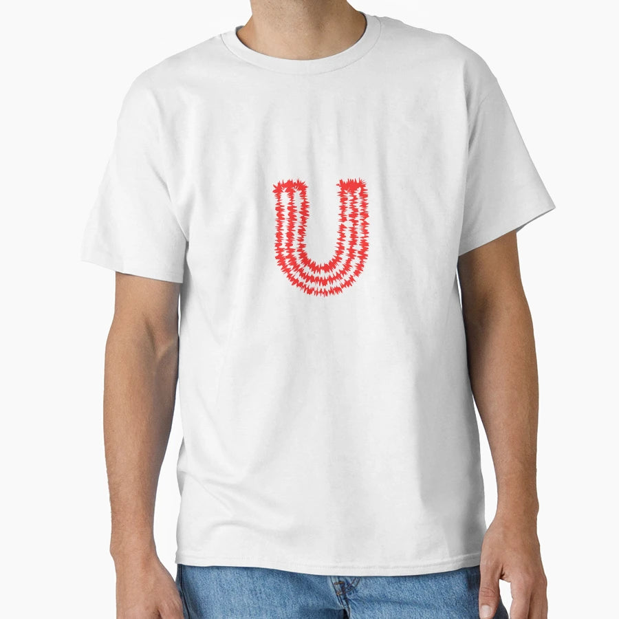 Letter U Red Static Glitch Art T-Shirt - Novelty Apparel for Adults - T-Shirt, Sweatshirt, Hoodie