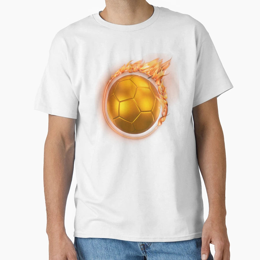 Gold Soccer Fire Ball Flaming Football T-Shirt - Graphic Print Men Women - T-Shirt, Sweatshirt, Hoodie