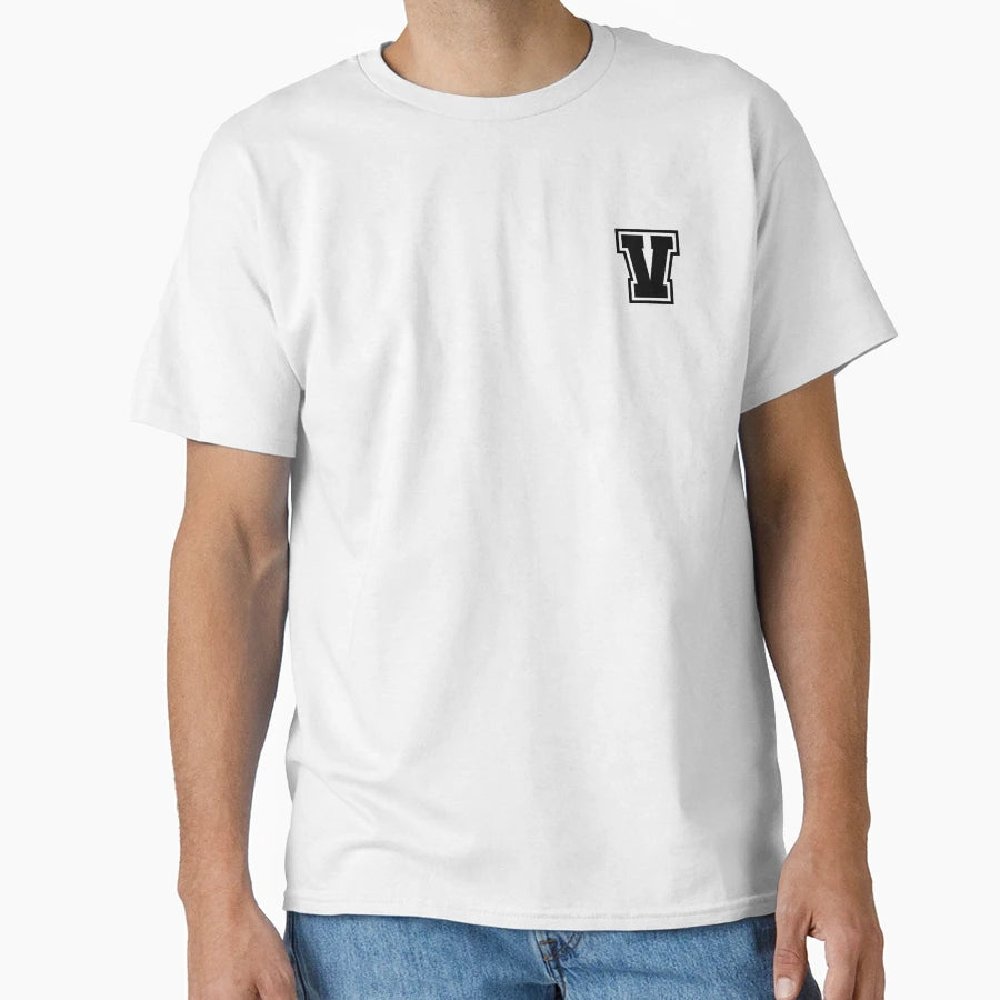 Black V Stylized Initial Alphabet Letter T-Shirt - Minimalist Print Unisex - T-Shirt, Sweatshirt, Hoodie