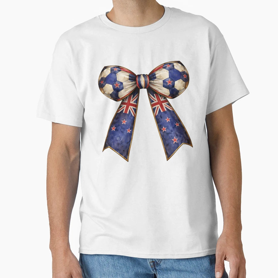 New Zealand Flag Patriotic Soccer Bow T-Shirt - Novelty Apparel Men Women - T-Shirt, Sweatshirt, Hoodie