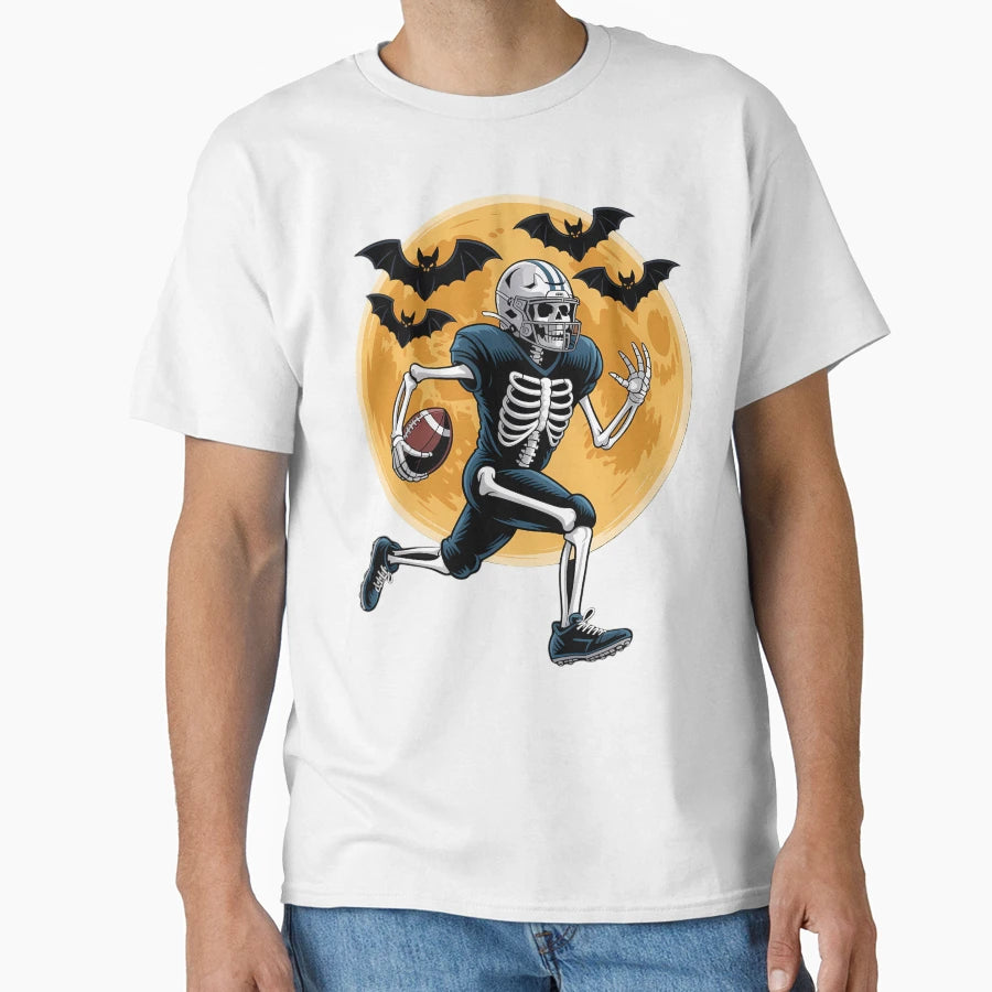 Football Skeleton Halloween T-Shirt - Custom Art Print Men Women - T-Shirt, Sweatshirt, Hoodie