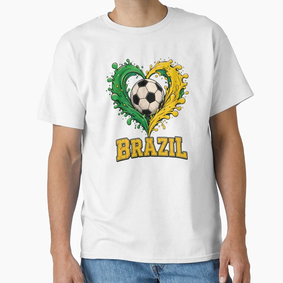 Brazil Soccer Football Heart Art T-Shirt - Aesthetic Graphic Unisex - T-Shirt, Sweatshirt, Hoodie