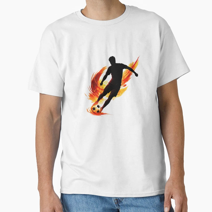 Soccer Player Fire Kick Football T-Shirt - Minimalist Print Men Women - T-Shirt, Sweatshirt, Hoodie