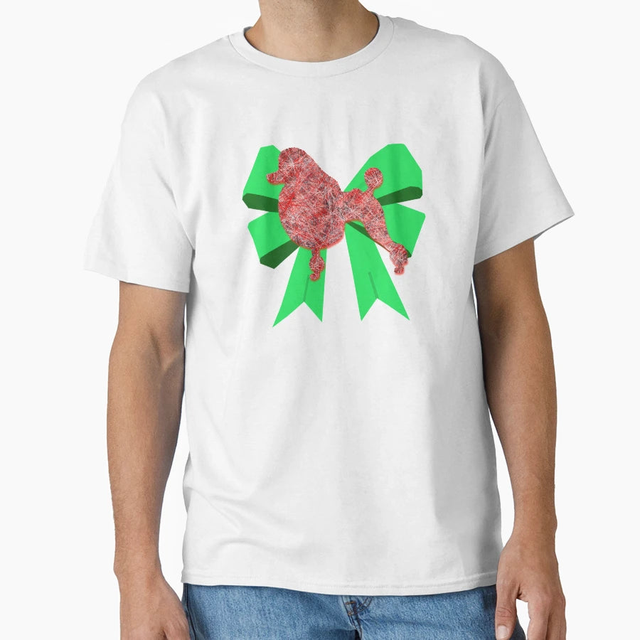 Poodle Red Dog Silhouette Green Bow T-Shirt - Fun Novelty Design Unisex - T-Shirt, Sweatshirt, Hoodie
