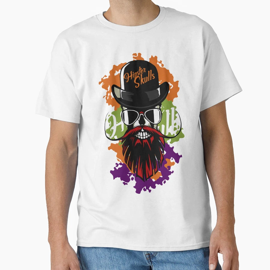 Hipster Skull Head Logo Bearded T-Shirt - Unique Graphic for Adults - T-Shirt, Sweatshirt, Hoodie
