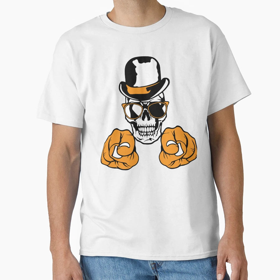 Hipster Skull Bearded Finger Point Hat T-Shirt - Fun Novelty Design Unisex - T-Shirt, Sweatshirt, Hoodie