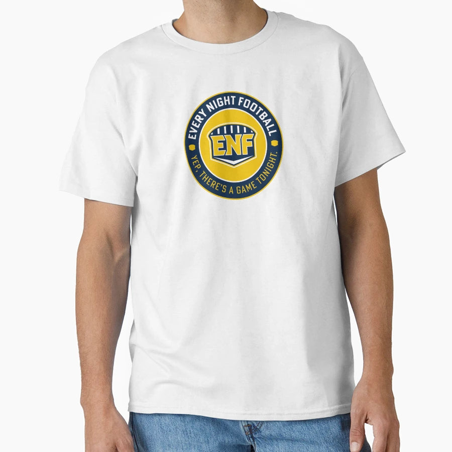 Every Night Football Circular Slogan Navy T-Shirt - Unique Graphic Unisex - T-Shirt, Sweatshirt, Hoodie