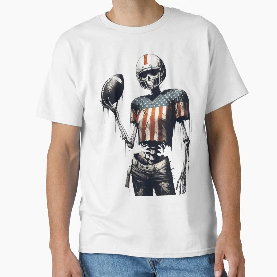 Halloween Skeleton Football Player T-Shirt - Trendy Graphic Unisex - T-Shirt, Sweatshirt, Hoodie