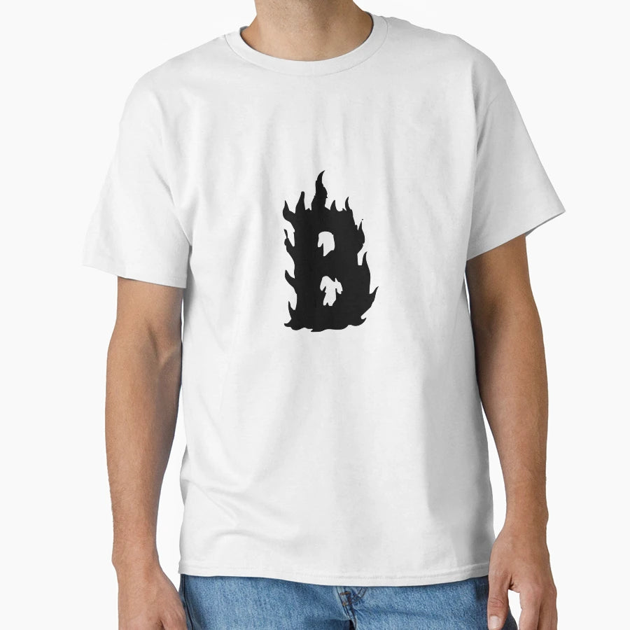 Flaming B Letter Monogram Black T-Shirt - Aesthetic Graphic Men Women - T-Shirt, Sweatshirt, Hoodie