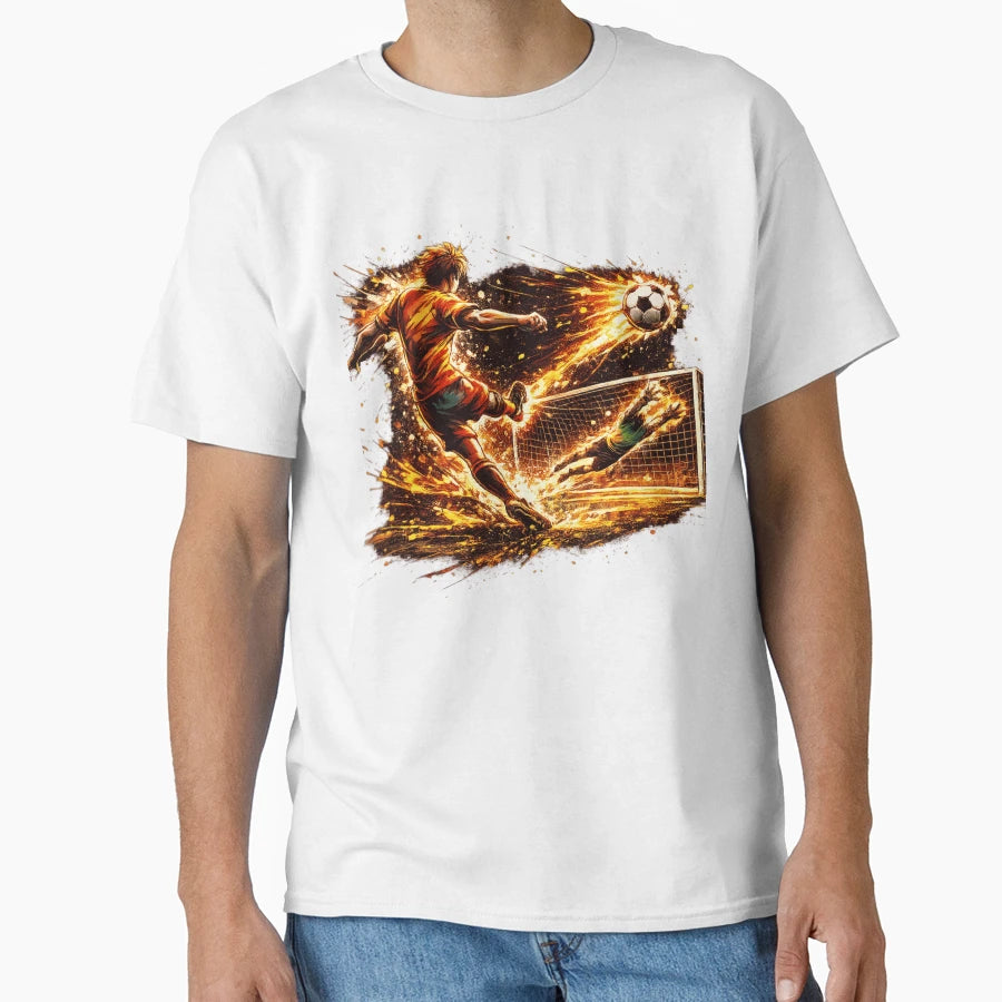 Soccer Goal Shot Action Football Player T-Shirt - Graphic Print for Adults - T-Shirt, Sweatshirt, Hoodie