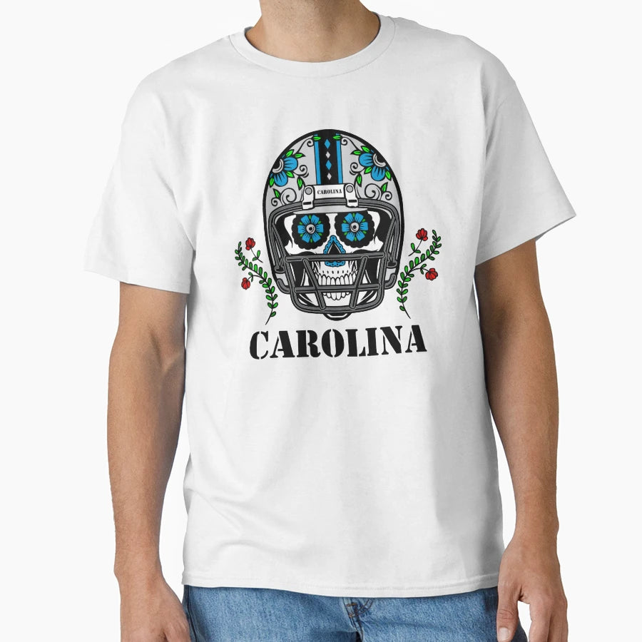 Carolina Football Helmet Sugar Skull T-Shirt - Aesthetic Graphic Men Women - T-Shirt, Sweatshirt, Hoodie