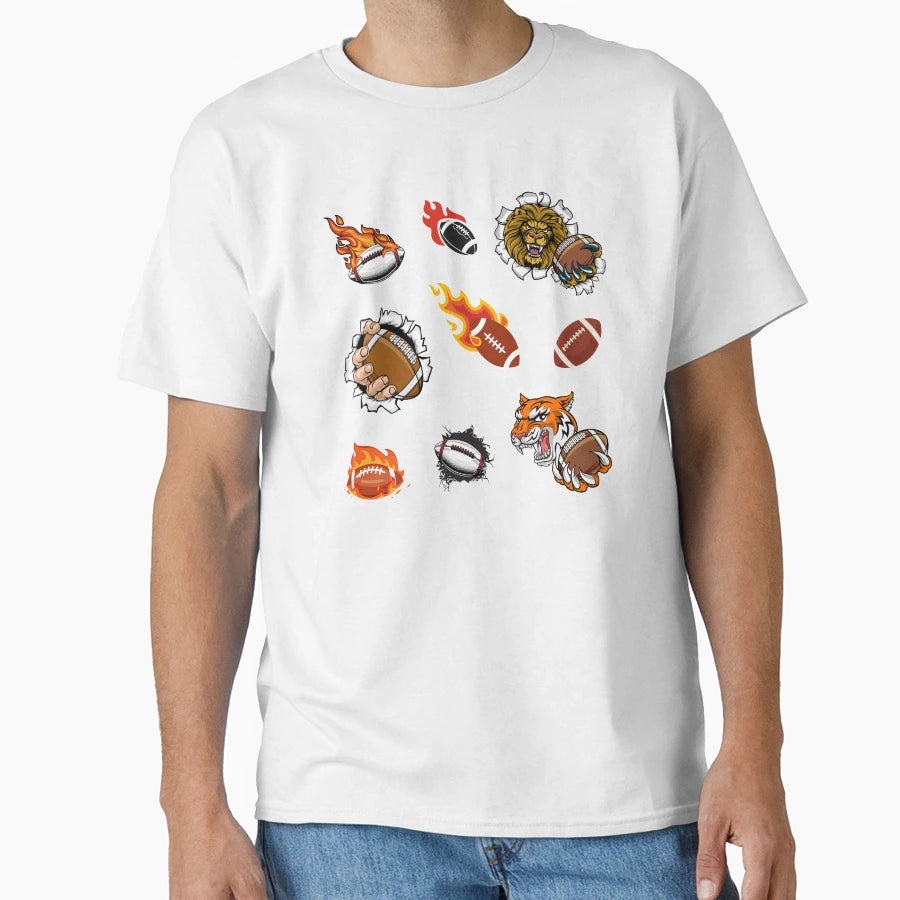 American Football Ball Fire Icon T-Shirt - Graphic Print Men Women - T-Shirt, Sweatshirt, Hoodie