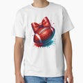 Sparkly Red Football Sequin Bow And T-Shirt - Aesthetic Graphic for Adults - T-Shirt, Sweatshirt, Hoodie