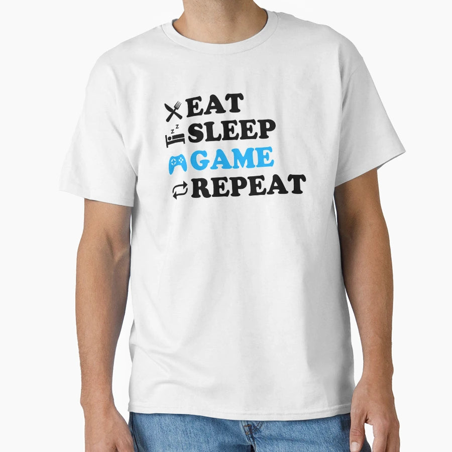 Eat Sleep Game Repeat T-Shirt - Unique Graphic Men Women - T-Shirt, Sweatshirt, Hoodie