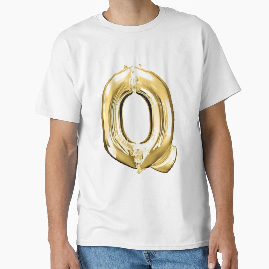 Gold Foil Mylar Balloon Letter Q T-Shirt - Graphic Print Men Women - T-Shirt, Sweatshirt, Hoodie