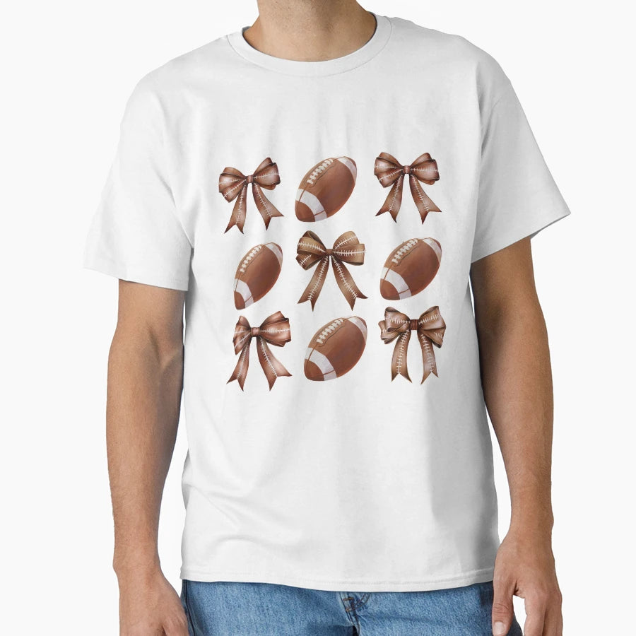 Football And Bows Girly Sports Fan T-Shirt - Trendy Graphic Men Women - T-Shirt, Sweatshirt, Hoodie