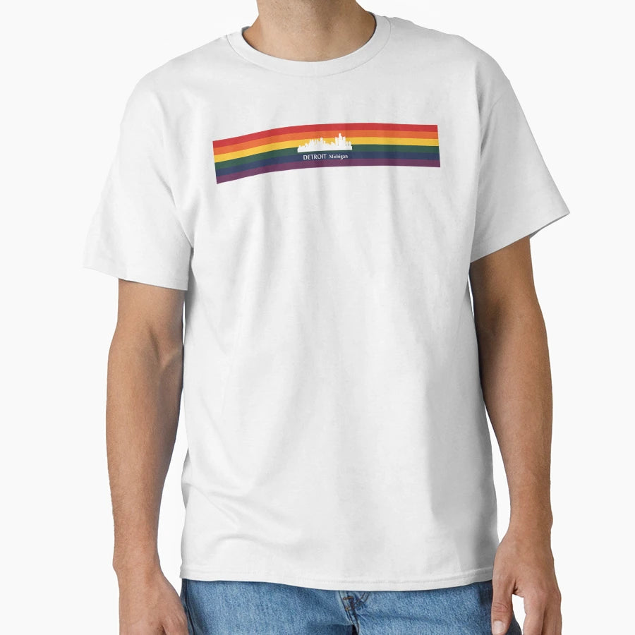 Detroit Michigan Usa Skyline City Rainbow T-Shirt - Trendy Graphic Unisex - T-Shirt, Sweatshirt, Hoodie