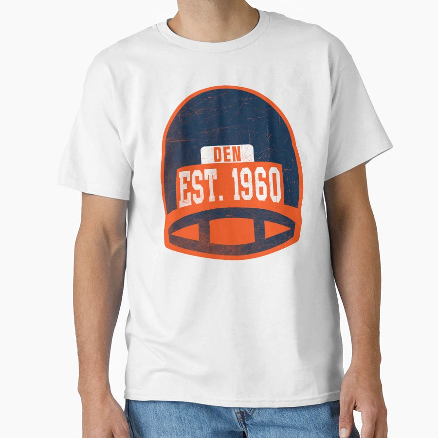 Denver Throwback Football Helmet T-Shirt - Trendy Graphic Men Women - T-Shirt, Sweatshirt, Hoodie