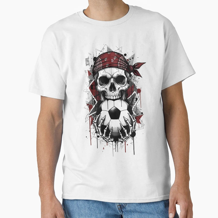 Edgy Grunge Soccer Skull Bandana T-Shirt - Unique Graphic for Adults - T-Shirt, Sweatshirt, Hoodie
