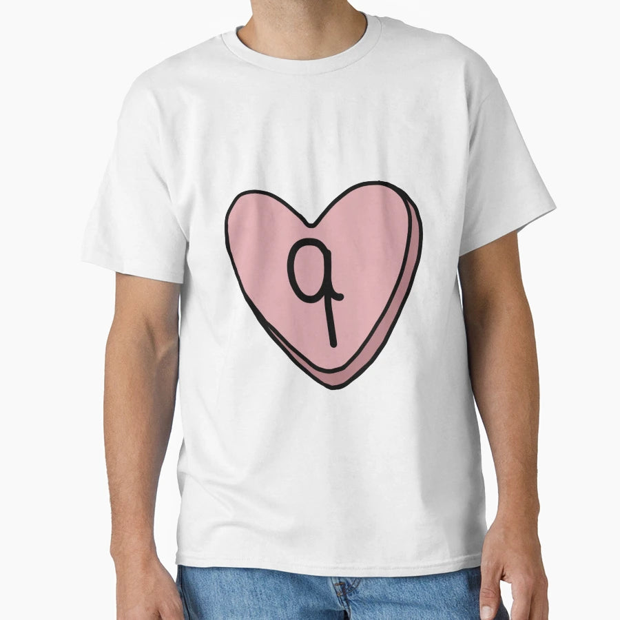 Letter Q From Alphabet Heart T-Shirt - Casual Everyday Wear Unisex - T-Shirt, Sweatshirt, Hoodie