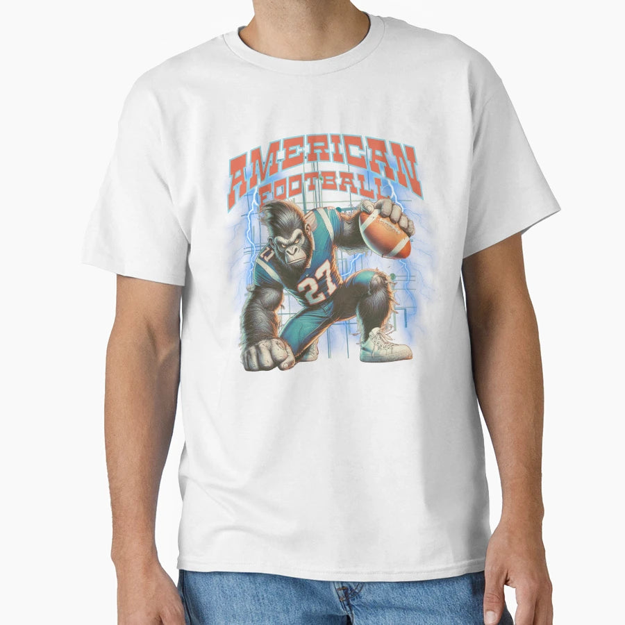 Gorilla Playing American Football T-Shirt - Casual Everyday Wear for Adults - T-Shirt, Sweatshirt, Hoodie