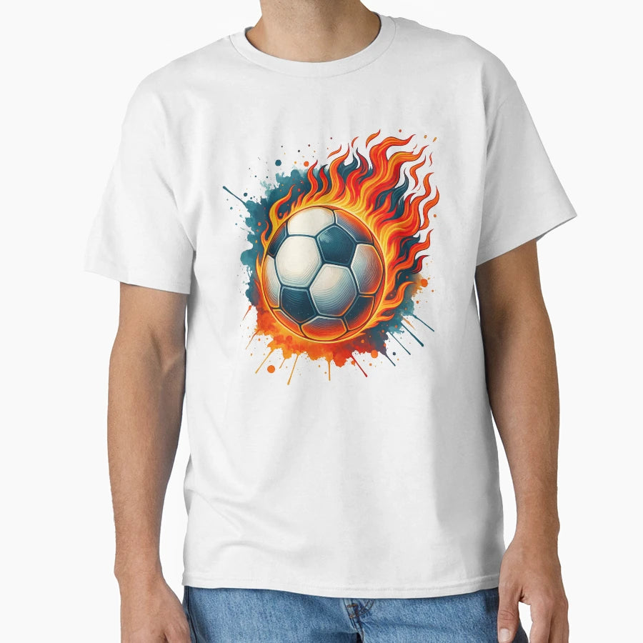 Fiery Soccer Ball Motion Paint Splashes T-Shirt - Novelty Apparel Unisex - T-Shirt, Sweatshirt, Hoodie