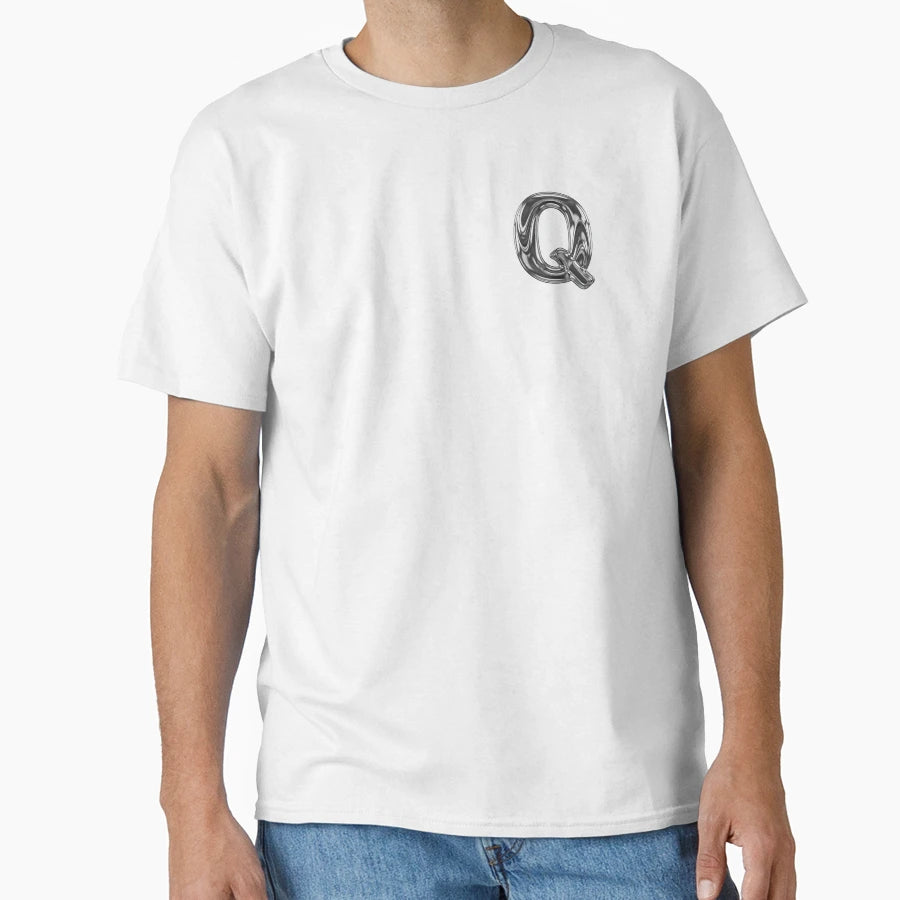 Liquid Chrome Letter Q 3D Metallic T-Shirt - Aesthetic Graphic for Adults - T-Shirt, Sweatshirt, Hoodie
