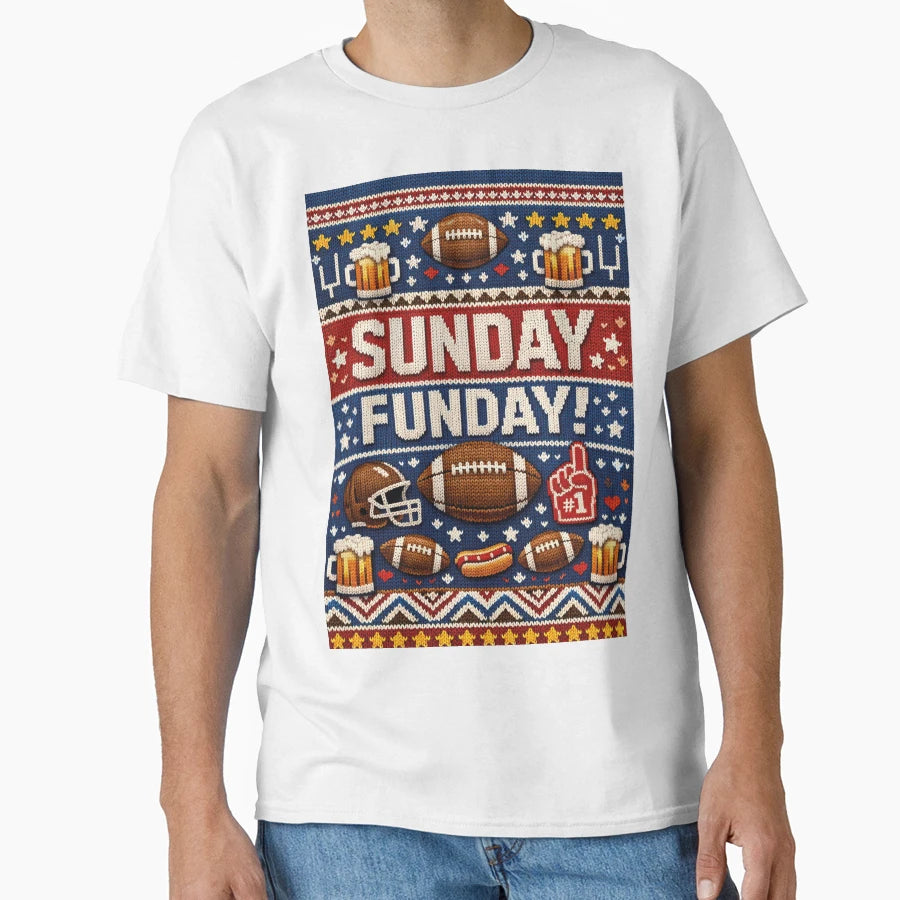 Sunday Funday American Football Knit T-Shirt - Trendy Graphic for Adults - T-Shirt, Sweatshirt, Hoodie