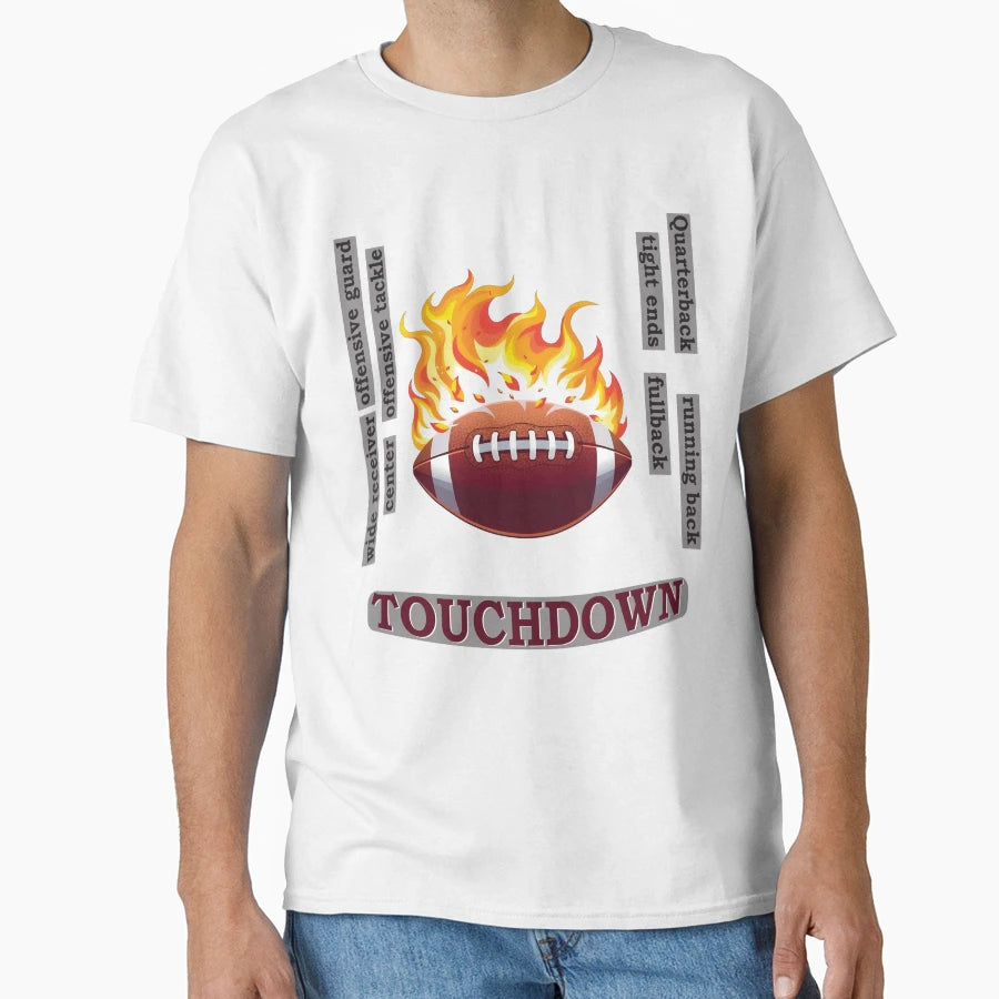 Fiery American Football Ball T-Shirt - Graphic Print Unisex - T-Shirt, Sweatshirt, Hoodie
