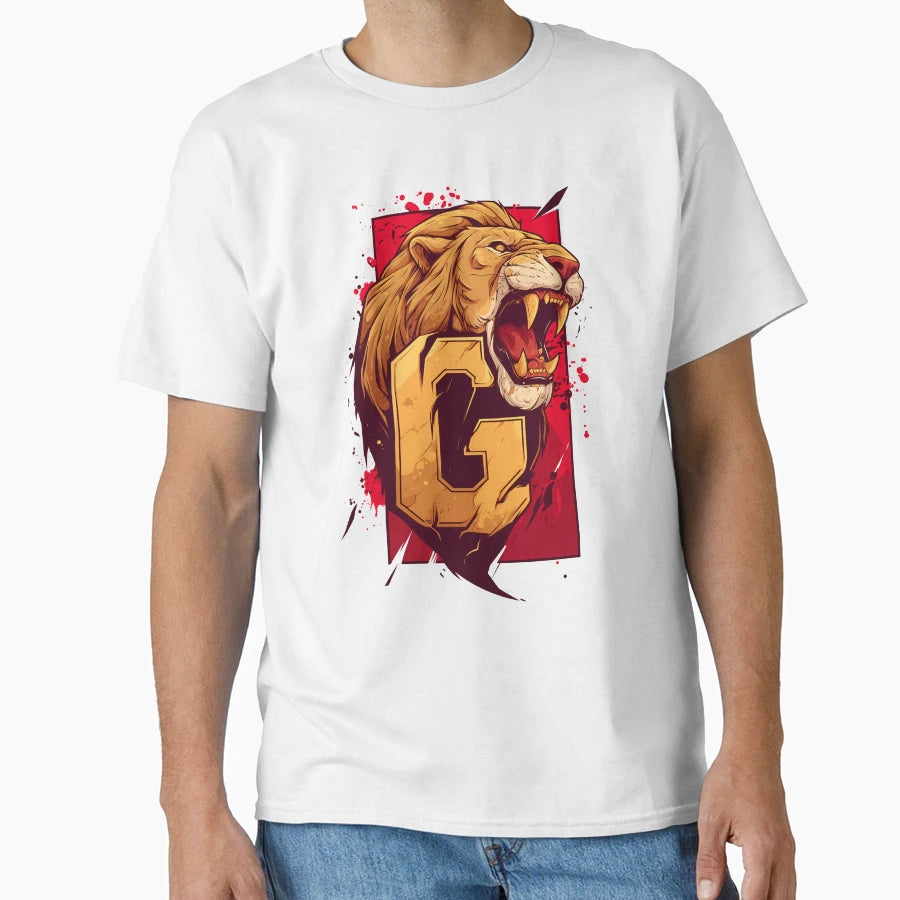 Roaring Lion And Letter G Red Backdrop T-Shirt - Trendy Graphic Unisex - T-Shirt, Sweatshirt, Hoodie