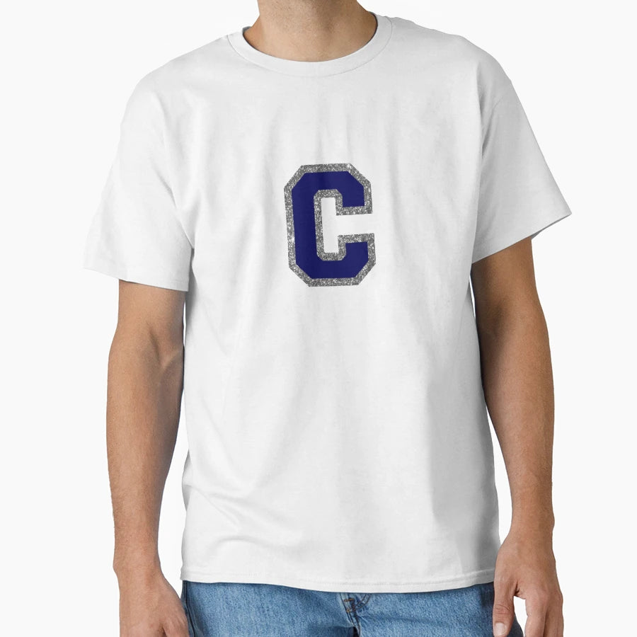 Silver And Navy Varsity Letter C T-Shirt - Custom Art Print Unisex - T-Shirt, Sweatshirt, Hoodie