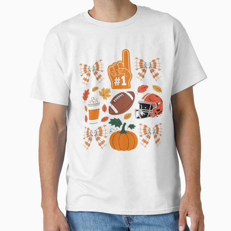 Football Pumpkin Season Thanksgiving T-Shirt - Graphic Print Unisex - T-Shirt, Sweatshirt, Hoodie