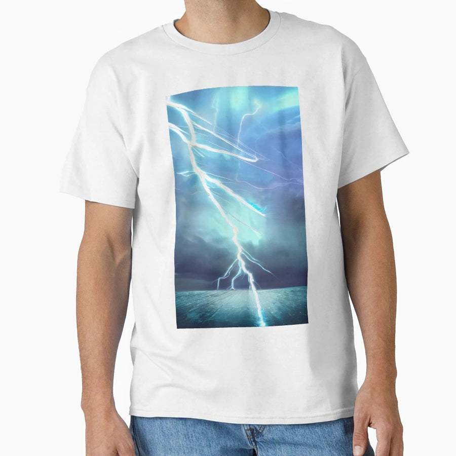 Aqua Lightning Bolt Thunderstorm Ai T-Shirt - Minimalist Print Men Women - T-Shirt, Sweatshirt, Hoodie