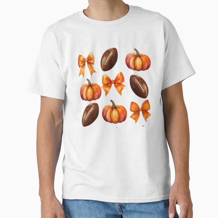 Pumpkins Bows And Footballs Fall T-Shirt - Streetwear Style for Adults - T-Shirt, Sweatshirt, Hoodie
