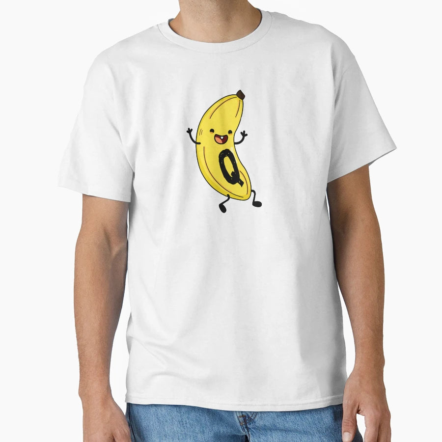 Alphabet Letter Q Groovy Banana T-Shirt - Minimalist Print for Adults - T-Shirt, Sweatshirt, Hoodie
