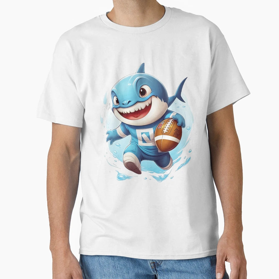 Shark Playing Football T-Shirt - Fun Novelty Design for Adults - T-Shirt, Sweatshirt, Hoodie
