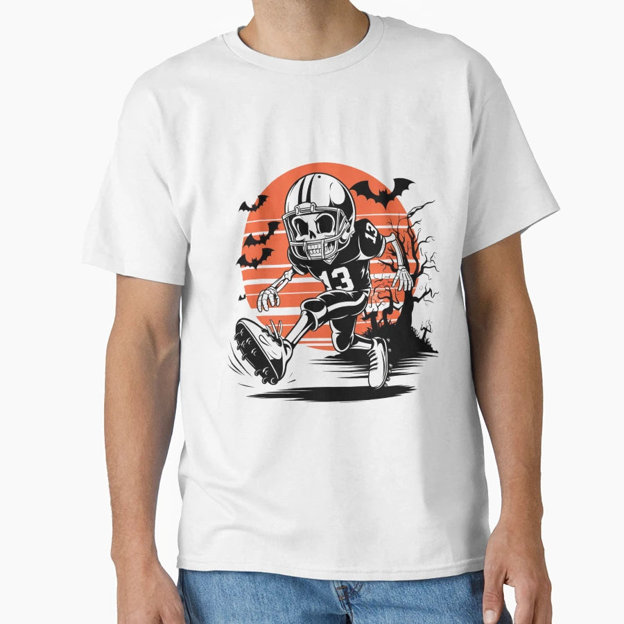 American Football Skeleton Halloween T-Shirt - Trendy Graphic for Adults - T-Shirt, Sweatshirt, Hoodie