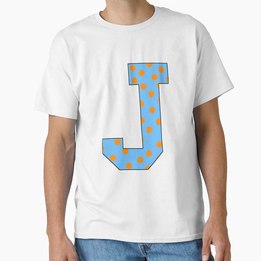 Blue And Orange Polka Dot Initial J T-Shirt - Novelty Apparel for Adults - T-Shirt, Sweatshirt, Hoodie