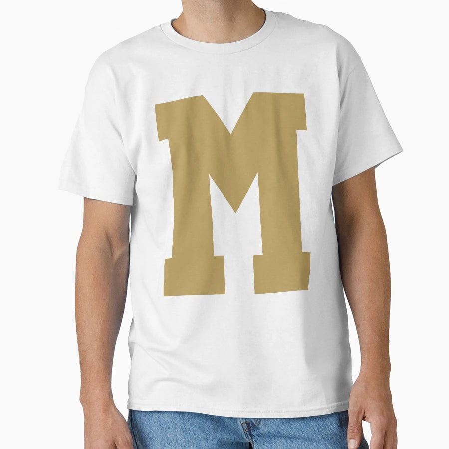 Alphabet Gold M Sports Letter M T-Shirt - Novelty Apparel Men Women - T-Shirt, Sweatshirt, Hoodie