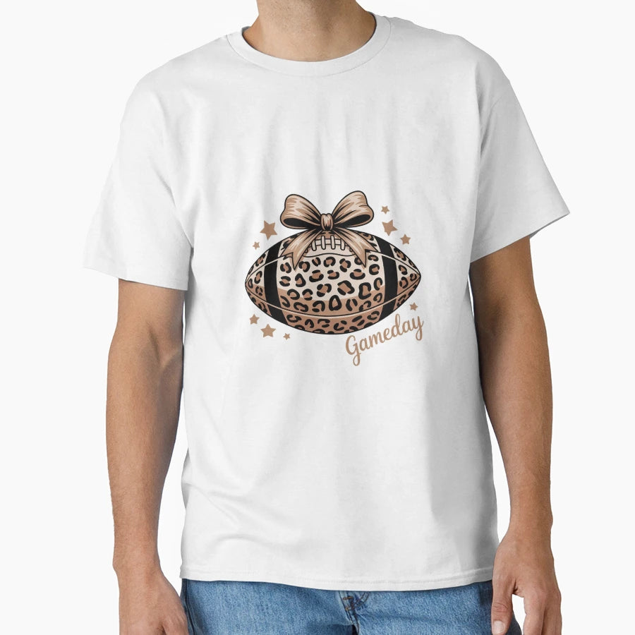 Game Day Football Leopard Coquette Bow T-Shirt - Graphic Print Unisex - T-Shirt, Sweatshirt, Hoodie