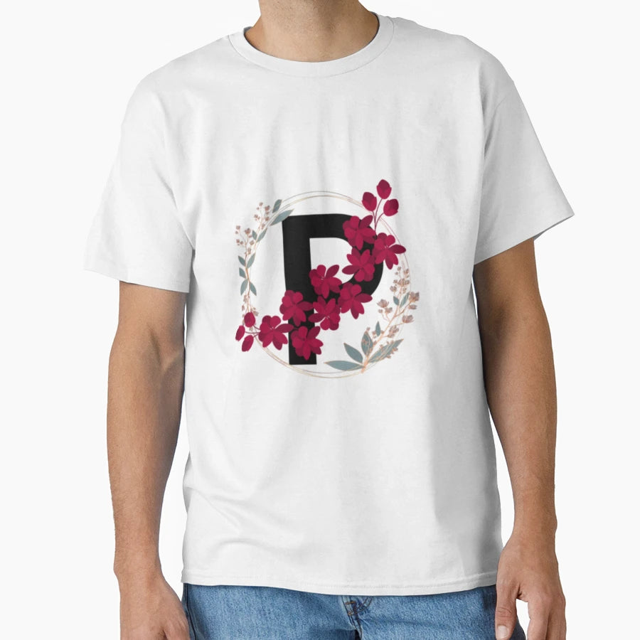 I Love Letter Alphabet P Floral Pattern T-Shirt - Graphic Print Unisex - T-Shirt, Sweatshirt, Hoodie