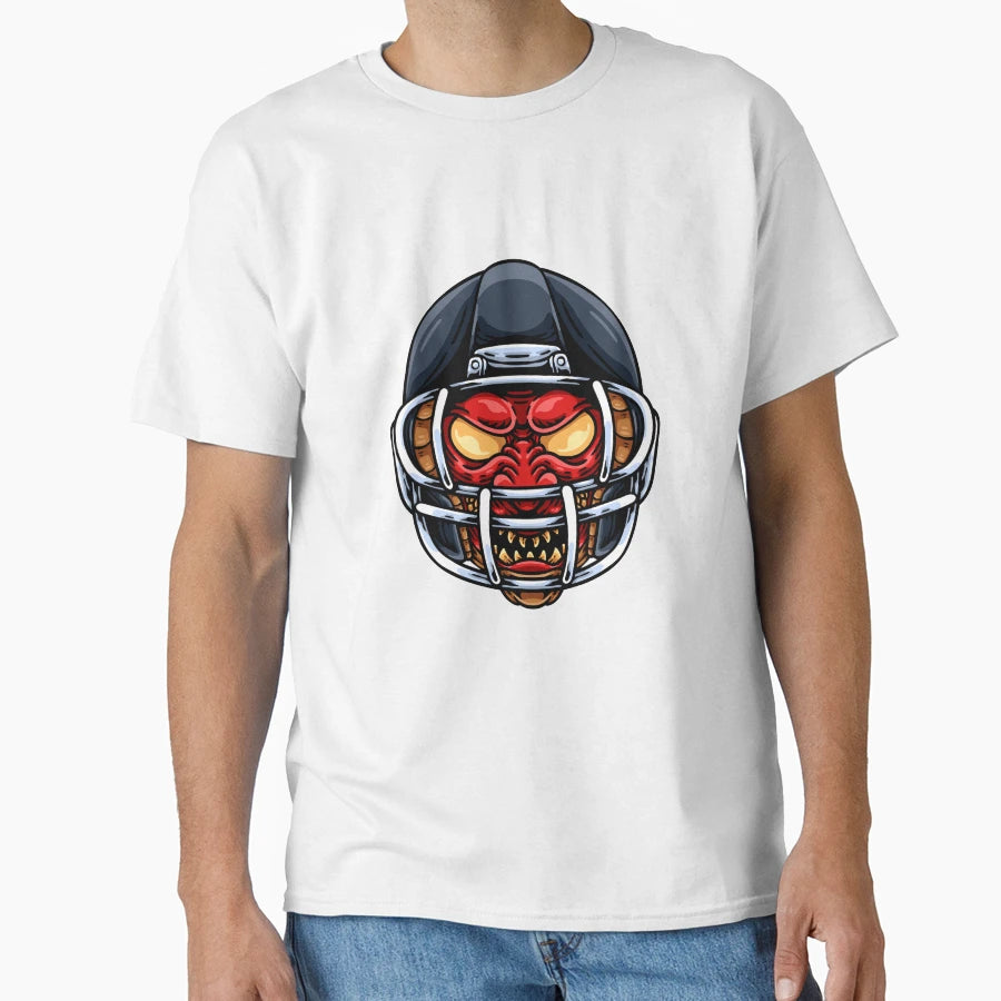 American Football Red Evil Helmet T-Shirt - Minimalist Print Men Women - T-Shirt, Sweatshirt, Hoodie