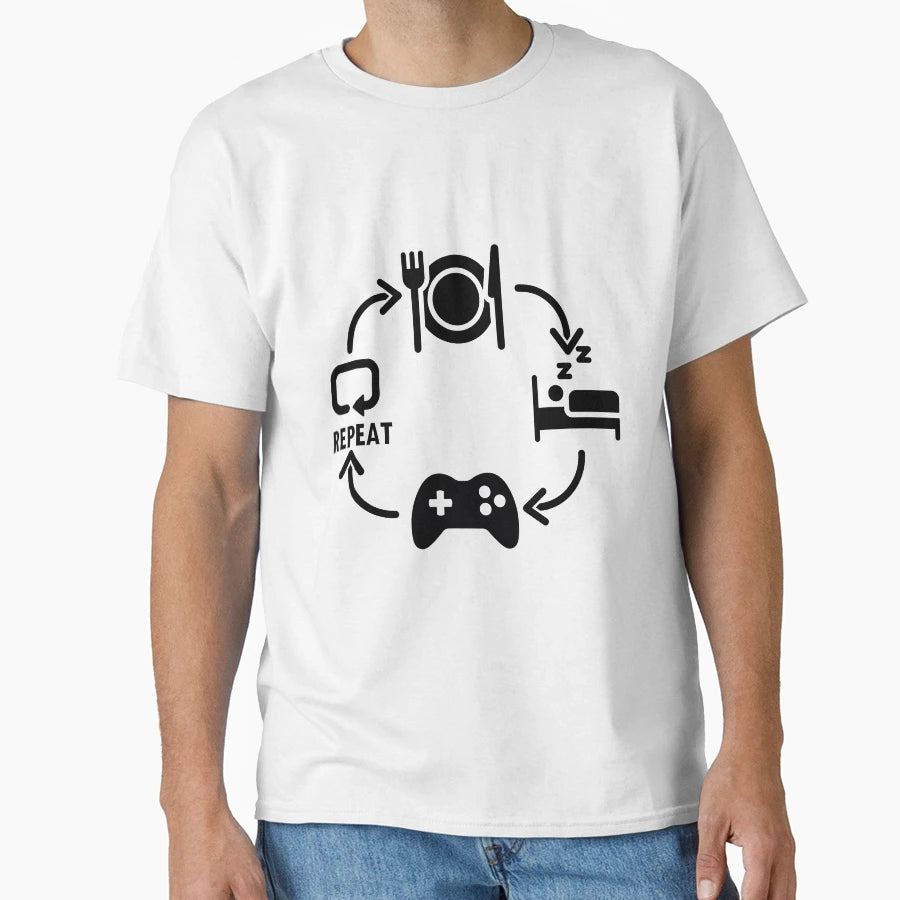 Eat Sleep Game Repeat T-Shirt - Aesthetic Graphic Unisex - T-Shirt, Sweatshirt, Hoodie