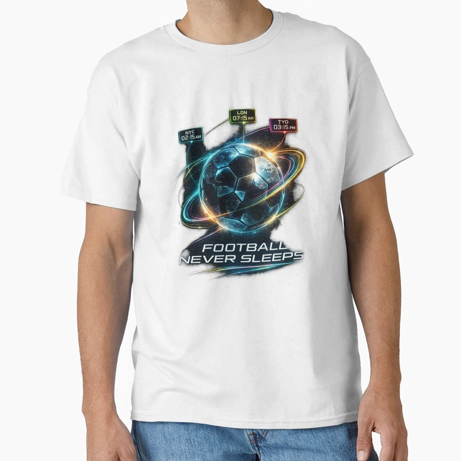 Football Never Sleeps Global Game T-Shirt - Custom Art Print for Adults - T-Shirt, Sweatshirt, Hoodie