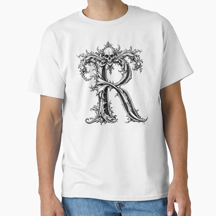 R Gothic Alphabet Halloween Letters T-Shirt - Aesthetic Graphic for Adults - T-Shirt, Sweatshirt, Hoodie